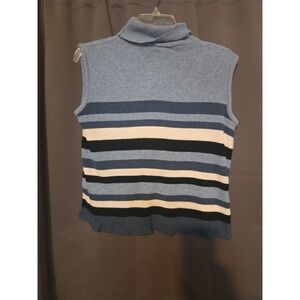 Fiorlini International Blue Striped‎ Turtleneck, Sleeveless Tank, Women's Small